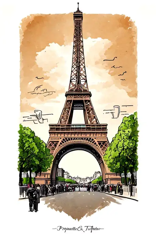 Eiffel Tower and arc de triomphe tattoo design idea