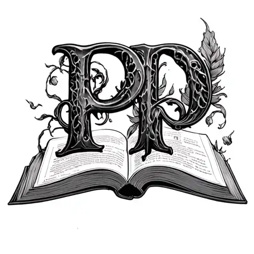 Intertwined letters P and H P Lovecraft read book tattoo design idea