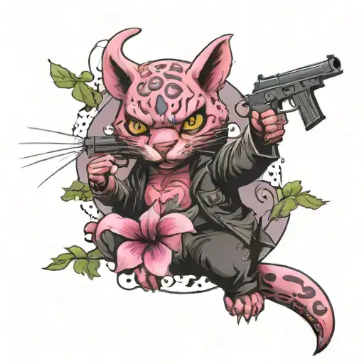 Pink phanter cartoon  criminal with tattoo and gun tattoo design idea