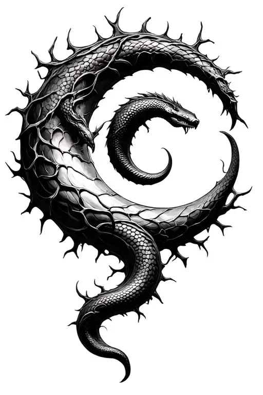 vine thorn the moon is made of serpent snake extremely detailed high definition made of vines and thorns tattoo design idea