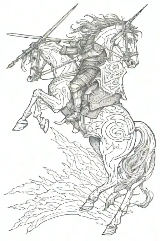 battle scene crusade horse holding a sword tattoo design idea