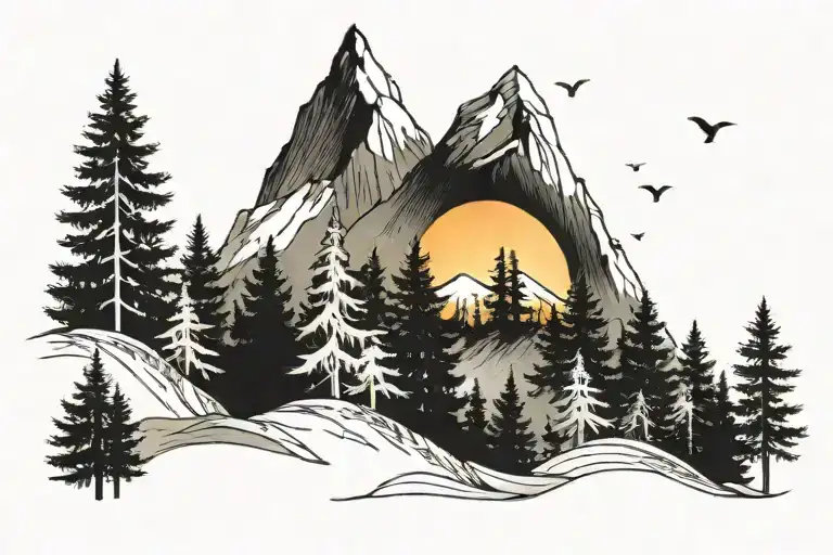 mountain peak trees tattoo design idea