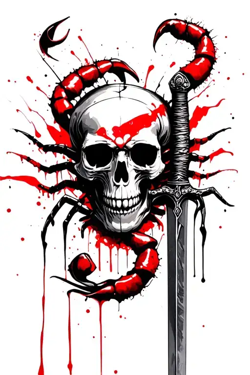 Skull with scorpion with sword tattoo design idea
