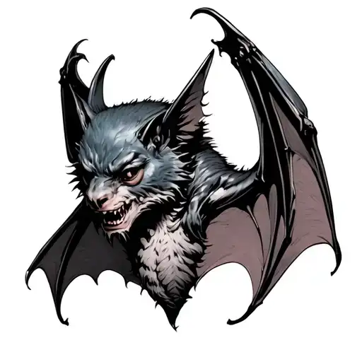 bat with open wing and feral face tattoo design idea