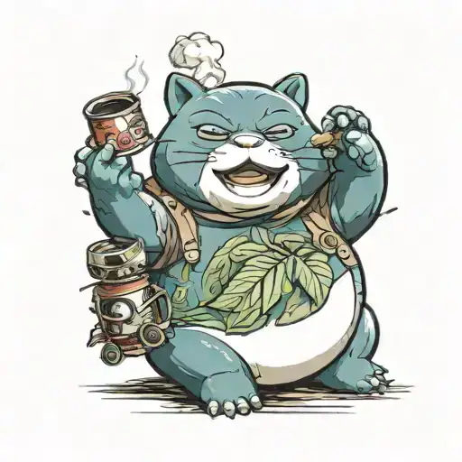Snorlax smoking weed out a bong tattoo design idea