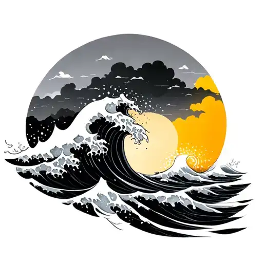 waves with sun and mustard seed tattoo design idea
