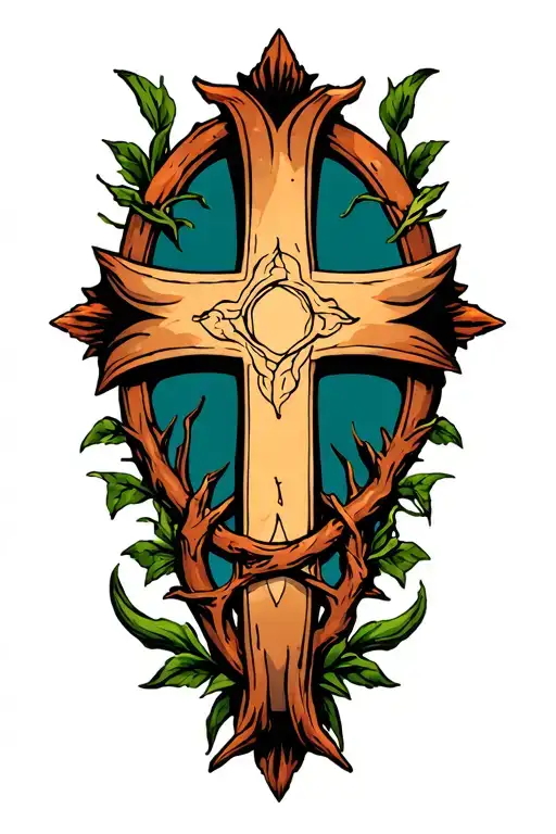thorn vine around bicep with cross tattoo design idea