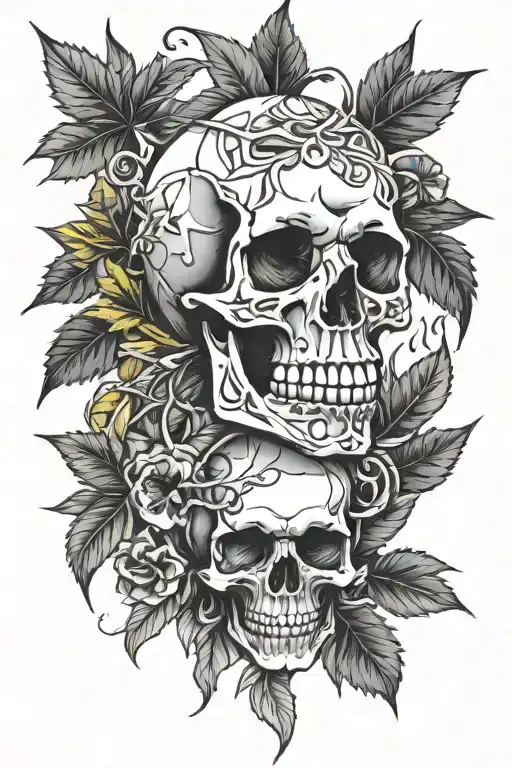 Skull Smoking Weed leaf intertwined tattoo design idea