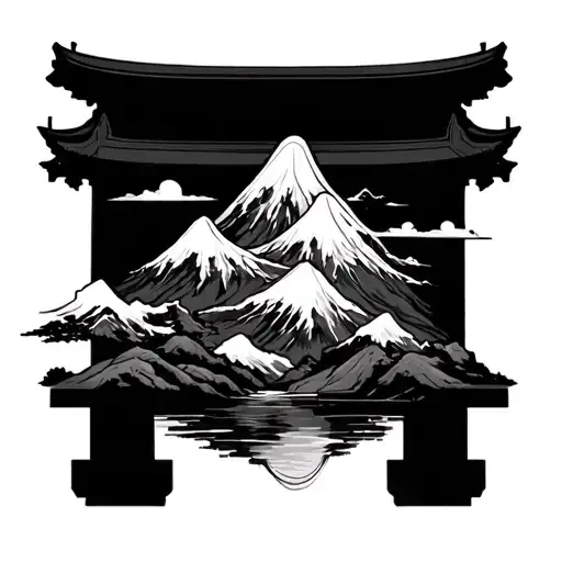 Japanese Style Mountain tattoo design idea
