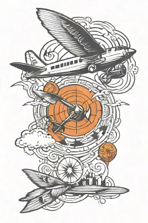 Free Spirit with airplane flying tattoo design idea