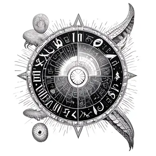esoteric numerology, ancient Egypt, reptilians and vibrations, balance and energy, space and time tattoo design idea