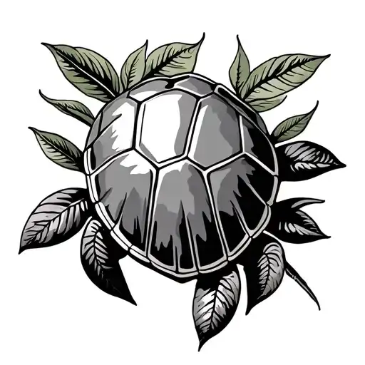 Minimalist rear arm tattoo, bay leaf surrounds the arm with turtle tattoo design idea