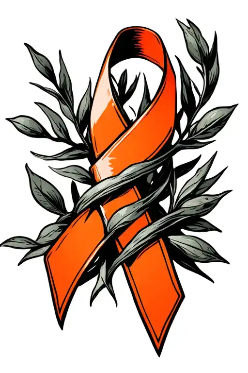 Cancer orange cancer ribbon wrapped in olive tree banches tattoo design idea