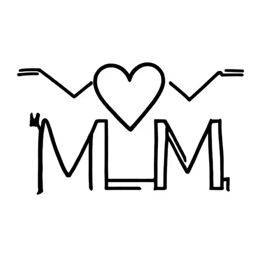 create me a tatoo with 3 lifeline zigzags, a heart and the letters MLM tattoo design idea