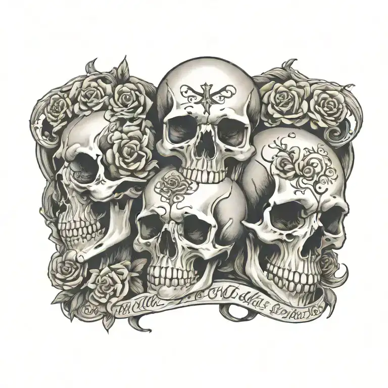 text,  "what we are you will be", skulls  tattoo design idea