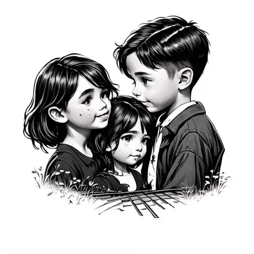 woods train tracks 2 brothers 1 sister tattoo design idea