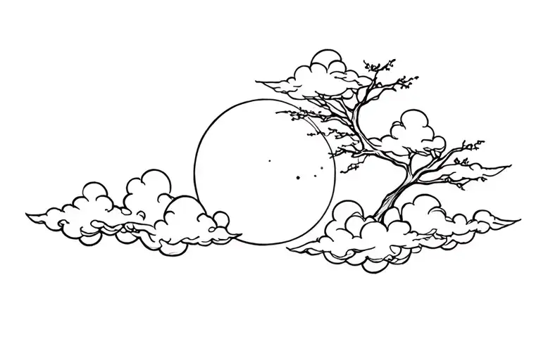full moon with clouds and tree branches tattoo design idea
