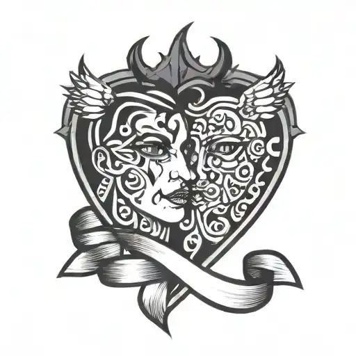 borderline personality disorder awareness symbol -two faces overlap, heart and ribbon tattoo design idea