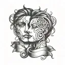 borderline personality disorder awareness symbol -two faces overlap, heart and ribbon tattoo design idea