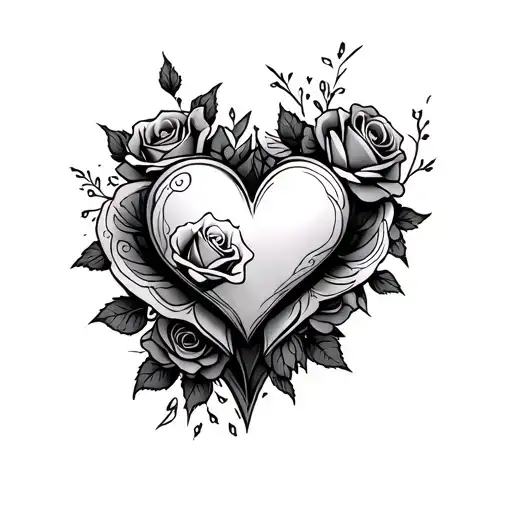 Fine-line tattoo of hearts and roses in an edgy pattern that goes across the chest shoulder to shoulder tattoo design idea
