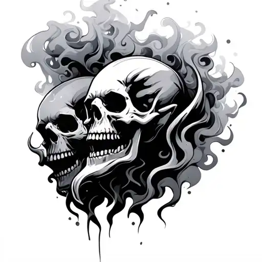 demonic ghost skulls with smoke swirling tattoo design idea