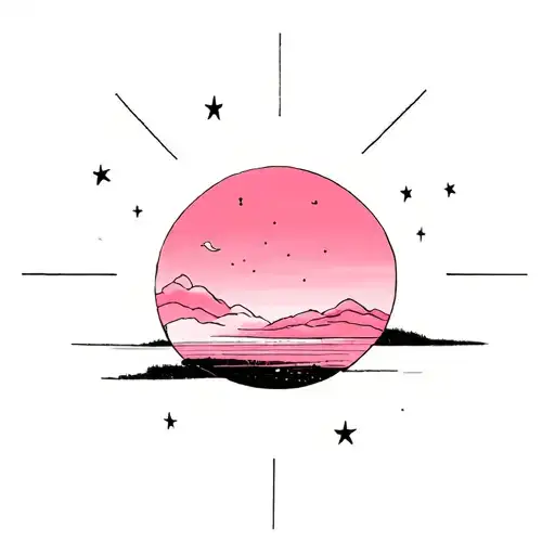 pink skies, stars, outdoors, minimalist tattoo design idea