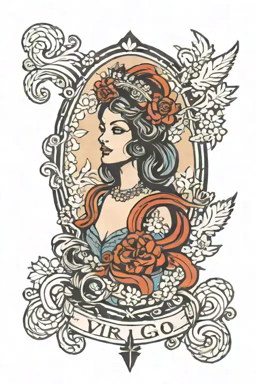american traditional Virgo maiden tattoo design idea