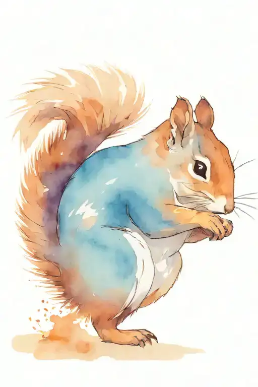 squirrel landing on the ground. hero pose. one hand on the ground making the earth tremble. simple. minimalistic tattoo design idea