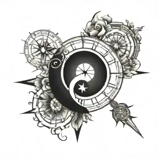 yin yang compass tattoo design idea