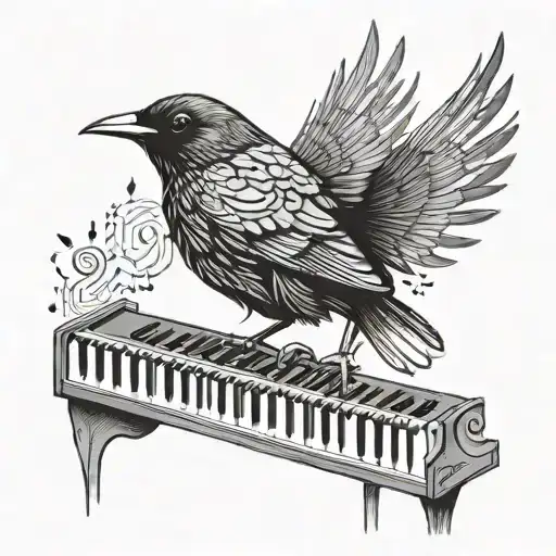 imagine blackbird with wings made of piano keys fine line minimalist  tattoo design idea