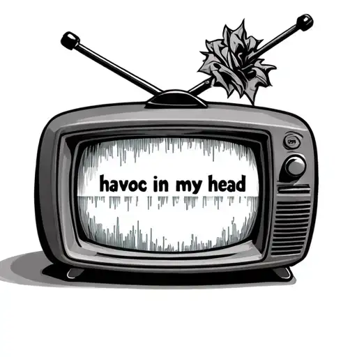 tv with static that says "havoc in my head" tattoo design idea
