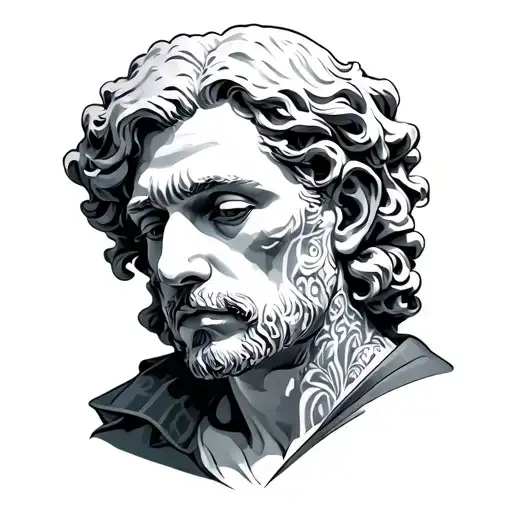 over thinker statue with key tattoo design idea