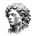 over thinker statue with key tattoo design idea