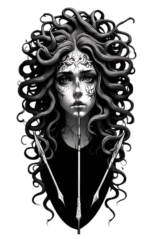 Medusa with hanger shooting arrows tattoo design idea