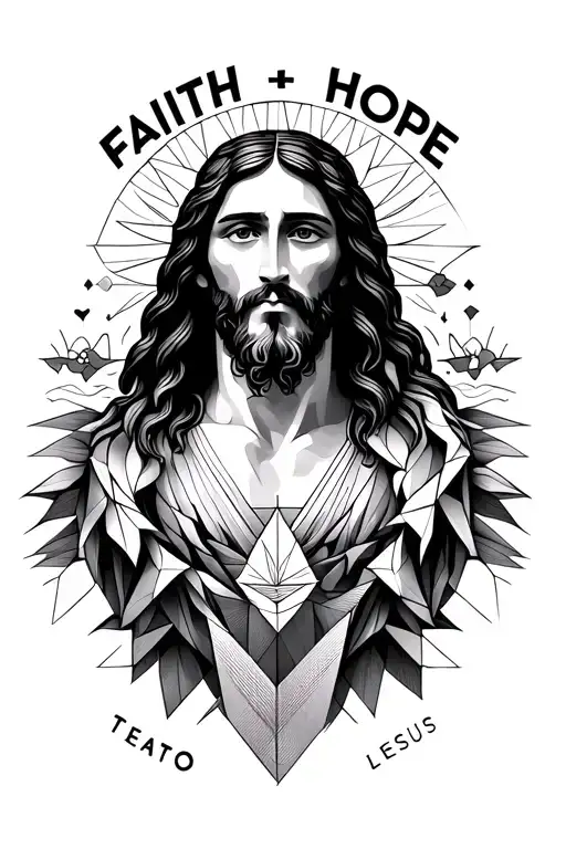 "Faith - Love - Hope" Leao with Jesus tattoo design idea