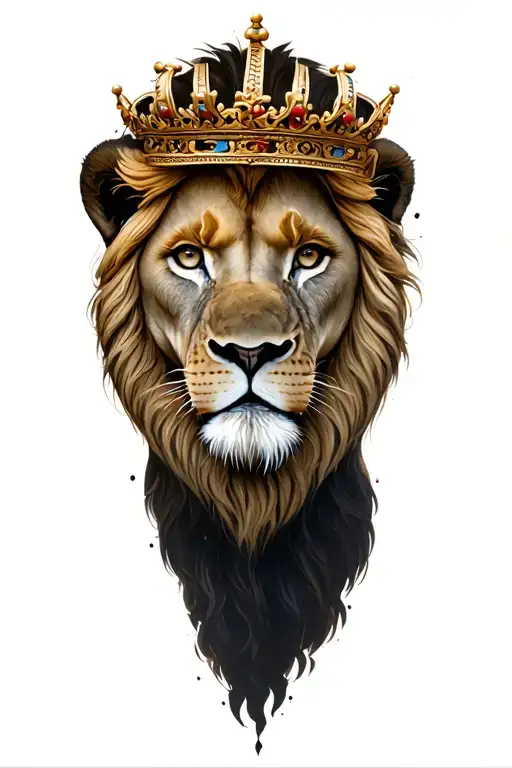 lion with a crown surrounded Boy Autoknacker leaves tattoo design idea