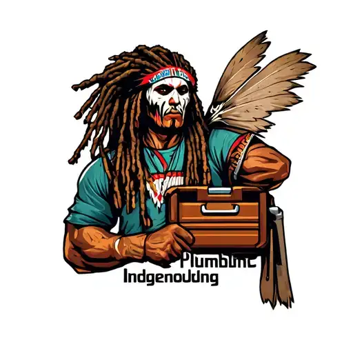 "Indigenous Plumbing " dreadlock painted face Native American plumber holding a toolbox tattoo design idea