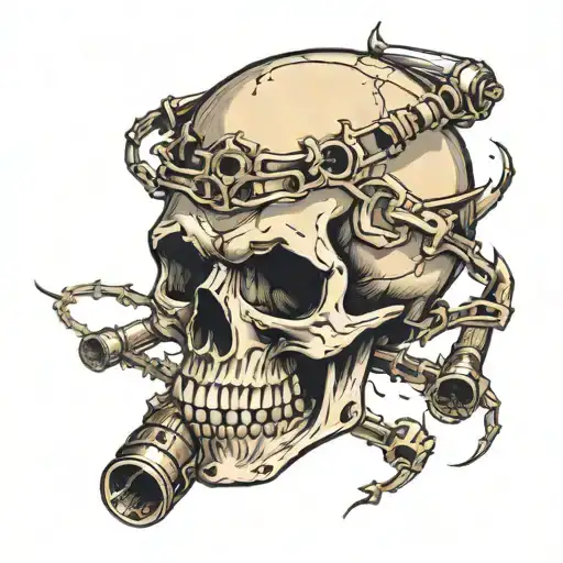 skull chewing on bullets tattoo design idea