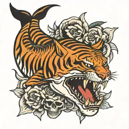 tiger shark & skull tattoo design idea