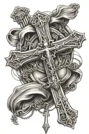 cross with rosary wrapped and Holy Spirit  tattoo design idea