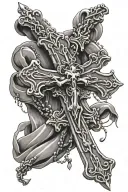 cross with rosary wrapped and Holy Spirit  tattoo design idea