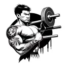 Filipino Warrior holding Barbell, short hair, japanese tatto left arm tattoo design idea