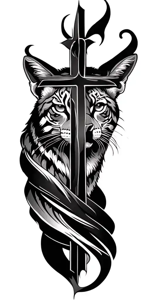 animal and cross wrapped tattoo design idea