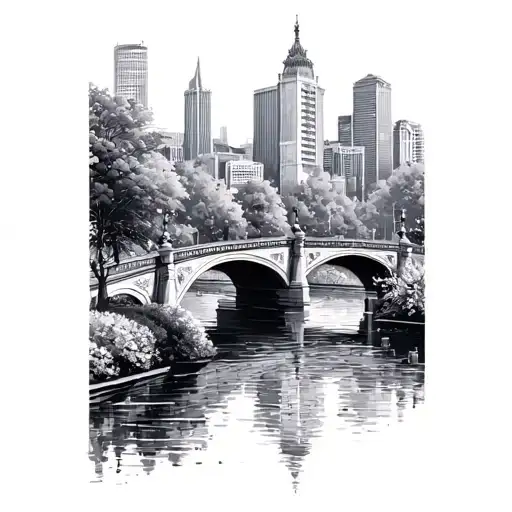 Bridge, garden, city, life tattoo design idea