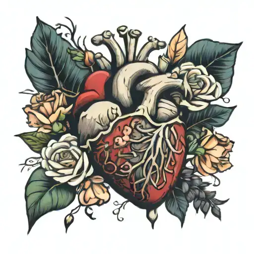 anatomical heart, nurse, flowers  tattoo design idea