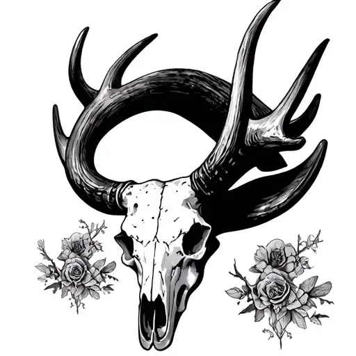 elk horn bull skull tattoo design idea