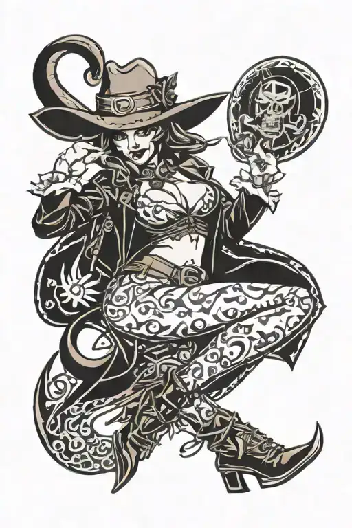 devil cowgirl pinup girl tattoo design idea