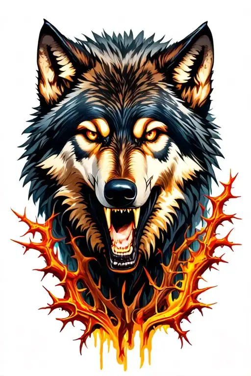rabid wolf wounded thorn vine nature  tattoo design idea