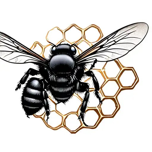 honey bee in honey comb geometric  tattoo design idea