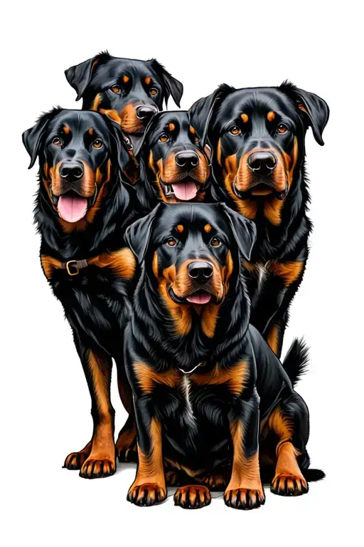 "Haus of Holmes Rottweilers" Multiple rottweilers tattoo design featuring 5 dogs tattoo design idea